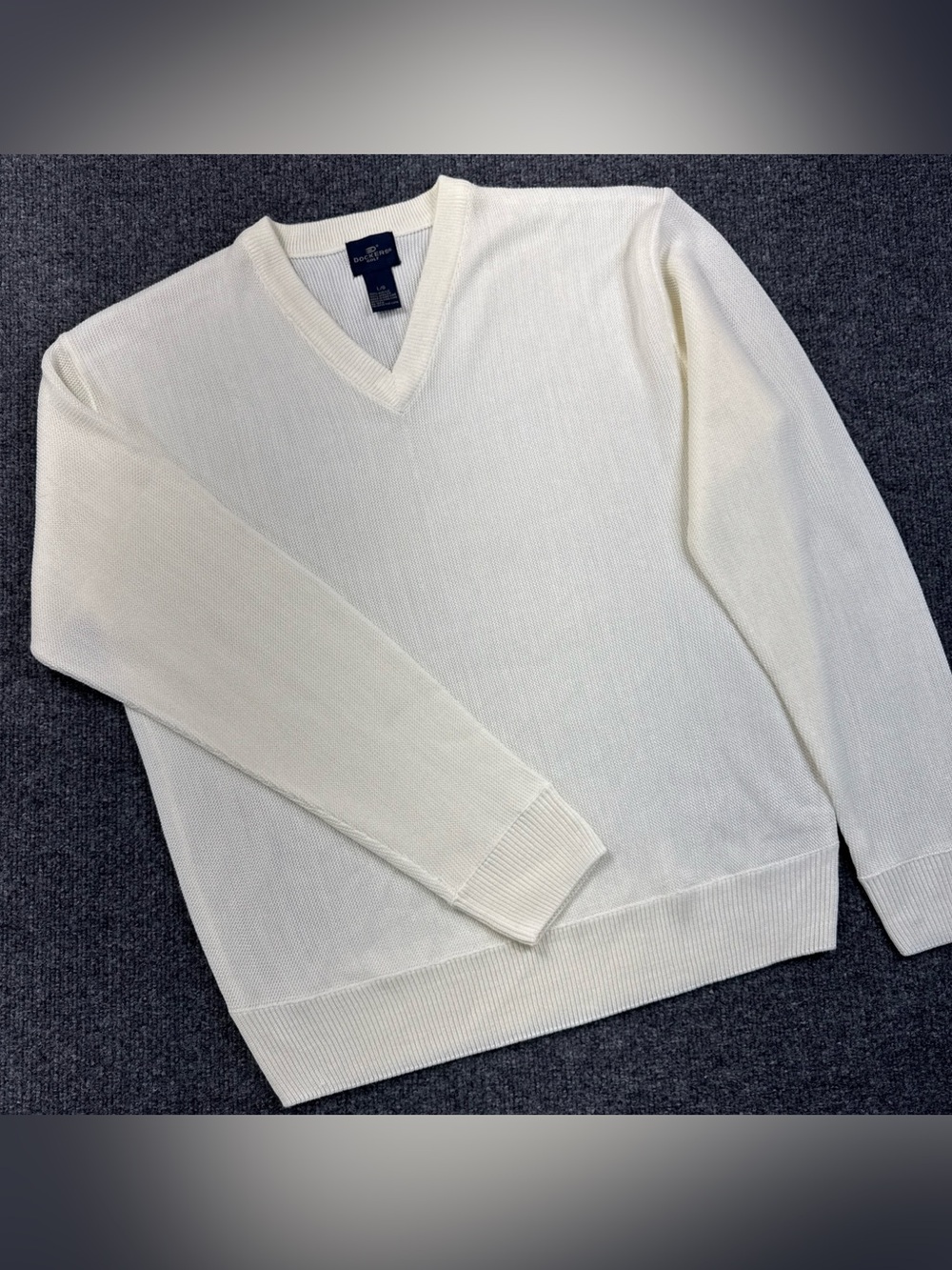 Dockers Ivory Long Sleeve V Neck Acrylic Golf Sweater Mens Large